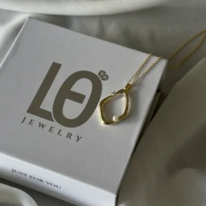 שרשרת ג׳יזל עם פנינת מים מתוקים כסף 925 בציפוי זהב מונחת על קופסת תכשיטים – LEO Jewelry