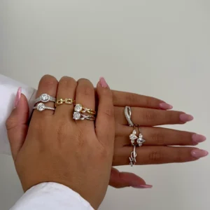 טבעת סוליטר מעוצבת כסף+ זהב