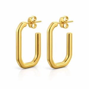 עגילי חישוק מלבניים בעיצוב עדין ומינימליסטי פליז בציפוי זהב 14K בסגנון אלגנטי – LEO Jewelry