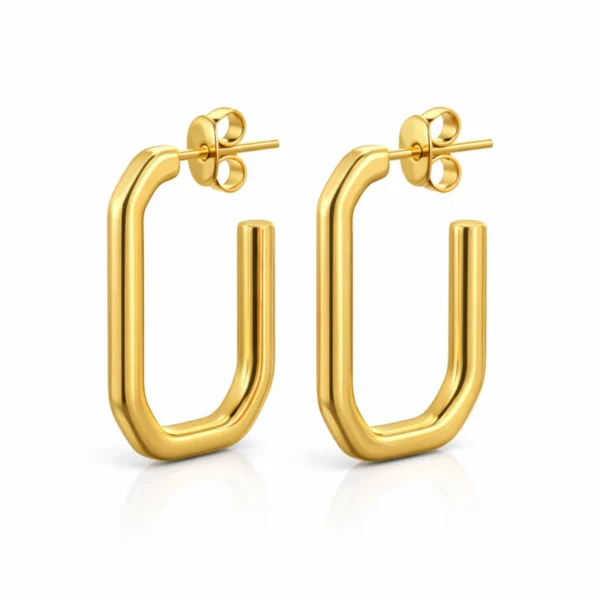 עגילי חישוק מלבניים בעיצוב עדין ומינימליסטי פליז בציפוי זהב 14K בסגנון אלגנטי – LEO Jewelry