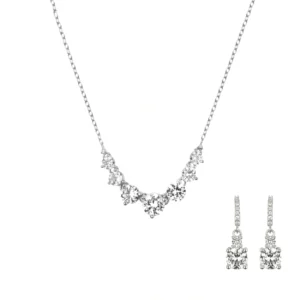 סט שרשרת ועגילי סוליטר כסף 925